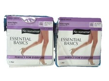 2 No Nonsense Essential Basics Knee Highs Sheer Toe - JET BLACK Sz ONE  NEW