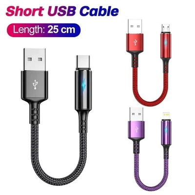 USB to USB C Data Cable, Type C Ligning Micro USB Fast Charging Short 25cm 3A