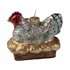 OLD WORLD CHRISTMAS HEN ON NEST FARM ANIMAL GLASS CHRISTMAS ORNAMENT 16062