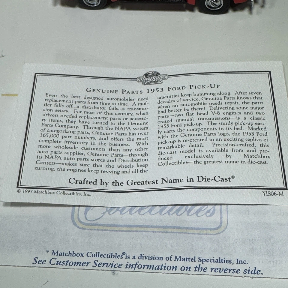 Matchbox Models of Yesteryear YIS06-M Ford 1953 Genuine Parts Pick-Up – NIB COA - Image 3 of 4