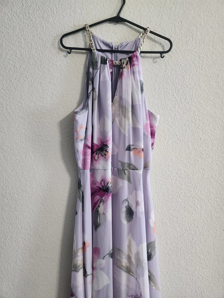 White House Black Market High-Low Sheer Violet Purple Floral Dress size 8 - Image 3 of 4
