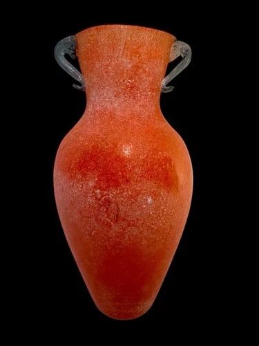 Murano Scavo Amphora Red/Orange Glass Wall Pocket Vase 60's VTG Italian MCM