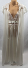 Vintage Peignoir Robe Nightgown Negligee Set Petite Small White Nylon Lace USA