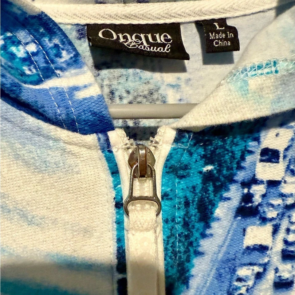 Sudadera con Capucha Ongue Casual Azul con Estampado Paris Talla Grande. Tejido de algodón suave. Foto 3 de 4