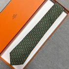 Hermes Green Silk Tie 8.2cm Width 143cm Length High-Quality Used