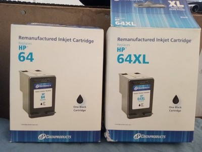 2 Data Products Black L and XL High Yield Ink Cartridges - HP 64 Ink Series NEW!