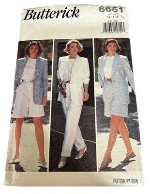 Butterick Sewing Pattern 6651 90s Power Suit Jacket Shorts Pants Top Easy 12-16