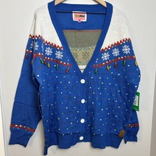 Tipsy Elves Women's 3XL Blue Christmas Lights Christmas Cardigan Sweater NEW