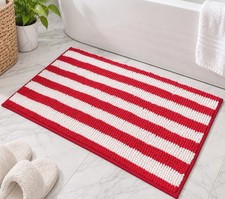 30"x20" Christmas Holidays Red White Stripe Soft Plush Chenille Bath Mat Rug