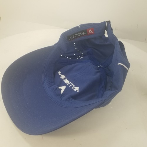Antigua Golf Cap Hat Blue White Logo Adjustable Strap Baseball Side Vented - Picture 7 of 8
