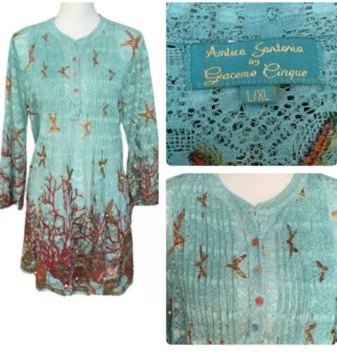 Antica Sartoria Giacomo Beaded Lace Swim Cover Up Dress L/XL Resort Beach