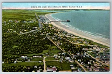 c1940s Bird's-Eye View Old Orchard Beach Maine Postcard Linen