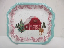 Pioneer Woman Holiday Spoon Rest Red Barn Cow Christmas Tree White Melamine New