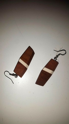 Earring , fashion jewerly set ,wood fused with cow bone - Picture 3 of 4