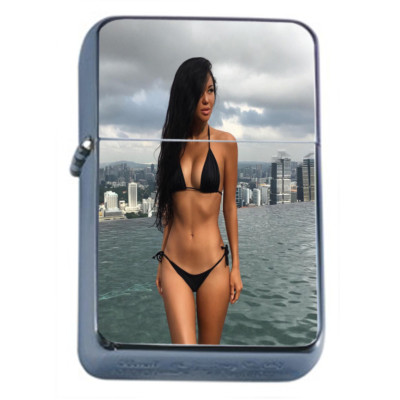 Singapore Pin Up Girls D8 Flip Top Oil Lighter Wind Resistant 