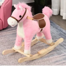 Rocking Horse Ride on Music Sound Tail Wag Plush 3-6 Years Pink White HOMCOM