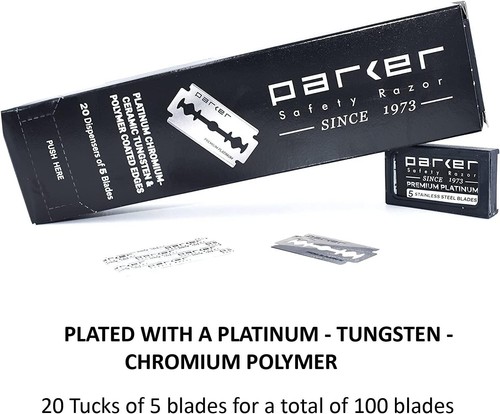 Parker 100 Count, Parker Double Edge Safety Razor Blades, Premium Platinum St... - Picture 7 of 7