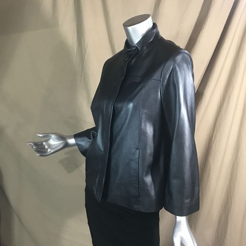 Pendleton Women's Medium Black Leather Jacket Classy Hidden Button Up - Picture 6 of 21