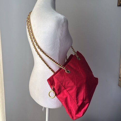 I MAGNIN DESIGN STUDIO red diamond stitched canvas tote bag purse gold chain - 第 2/16 張圖片