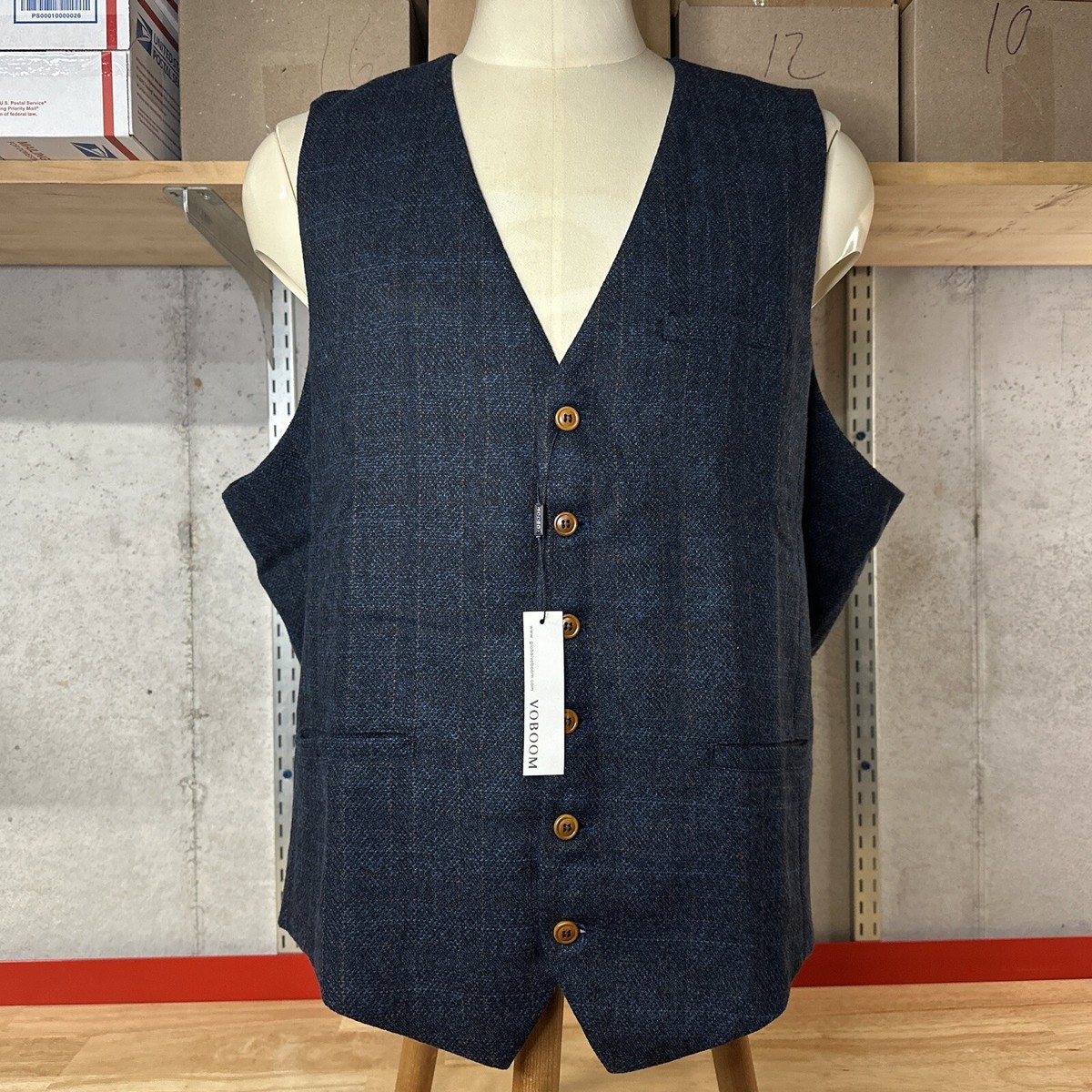 【pois】Tweed vest [Blue] Voboom Tweed Vest Men's 3XL Blue Check NWT New | eBay