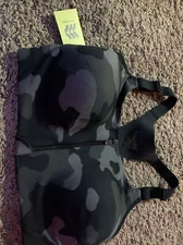 All In Motion Women's Dark Gray/Camo High Support Zip Front Bra Size 34DD A242