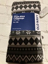 Old Navy NWT Woman's Size XL Black/Gray Fair Isle Printed High Waist Leggings