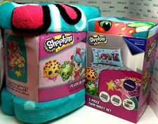 Shopkins Twin and Full Sheet Set, 62 x 90 Plush Throws and Shower Curtains NIP