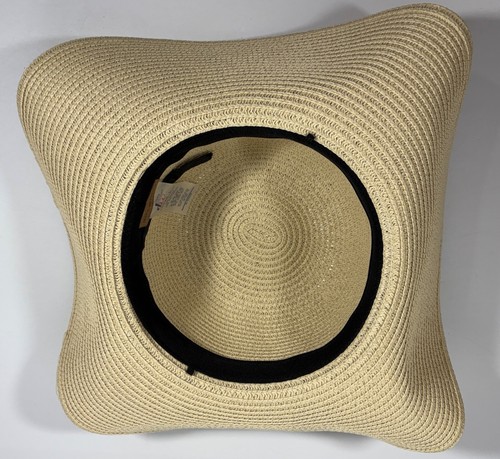 Floppy Beach Hat Debra Weitzned L Paper & Polyester Natural Beige Color W Black - Picture 7 of 11