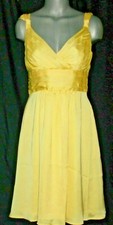 Tevolio Size 8 Yellow V Neck Tea Length Dress Evening Prom Bridesmaid Pockets 