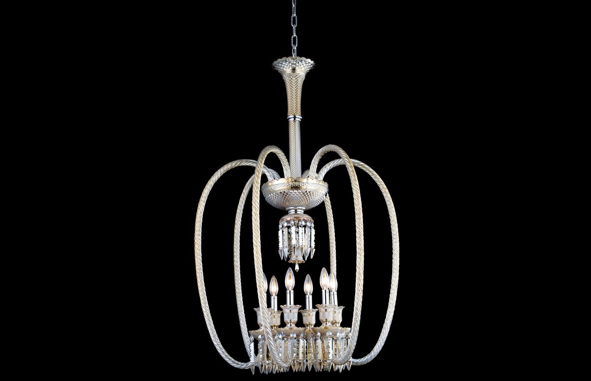 Golden Teak Asfour Crystal Chandelier Ceiling Lighting 6 Light