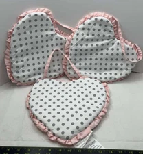 Sweet Jojo Designs White Gray Pink Cloth Polka Dot Hearts Wall Hanging Set/Lot 3