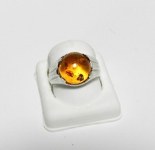 Honey Genuine BALTIC AMBER Cabochon Sterling Silver Handmade Ring NIB  AR48