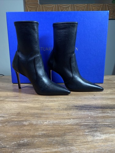 Stuart Weitzman 100 Stretch Women's Bootie Size 5.5 Black Leather Stiletto NEW