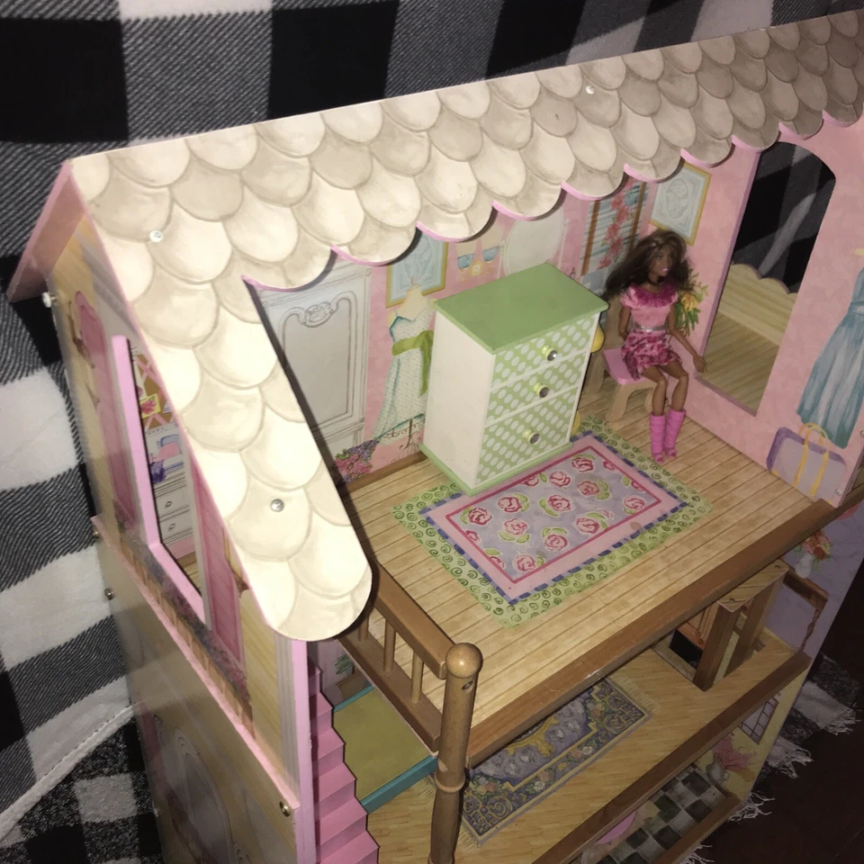 KidKraft Huge 47” Wood Dollhouse Barbi Size W/ Crank Elevator & Wood Accessories - Image 2 of 4