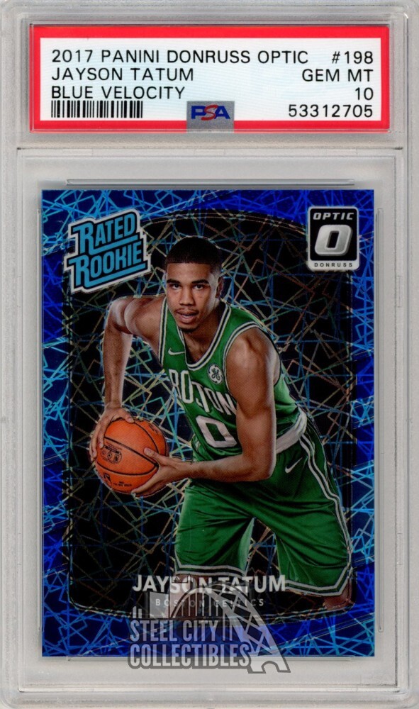 Jayson Tatum 2017-18 Panini Donruss Optic Blue Velocity Rookie Card #198 PSA 10