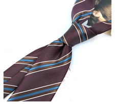 New Classic Striped Red Blue White JACQUARD WOVEN 100 Silk Men's Necktie Tie
