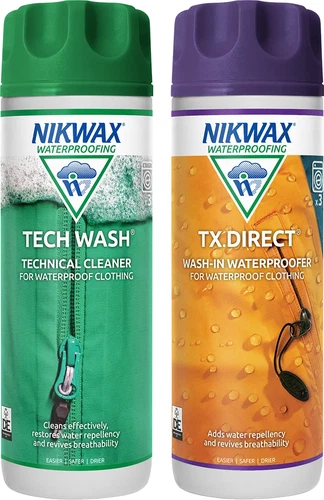 Nikwax Tech Wash & TX Direct 300ml Twin Pack Cleaning Waterproof Outdoor Jacket