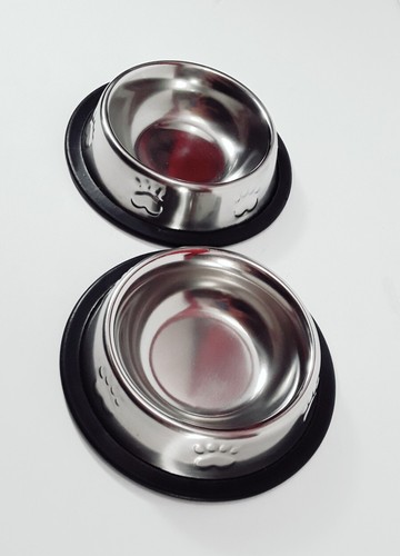 2 Pk Stainless Steel Food Water Puppy Bowl Cat Dish Pet NON TIP 6 Oz - Picture 5 of 7