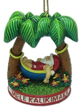 Hawaiian Christmas Ornaments Santa Hammock Relax Palm Trees Poly Resin Hawaii N