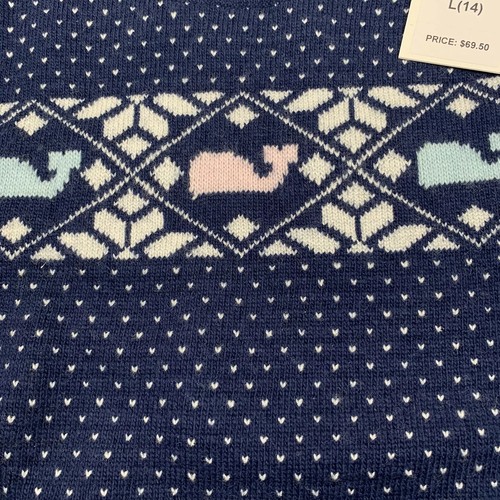 Vineyard Vines Girls Shimmer Whale Isle Sweater Christmas Lambswool Blue L 14 - Picture 6 of 10