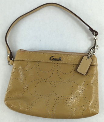 VTG: Coach Tan Leather Perforated Design Zip Pouch Wristlet, Wrist