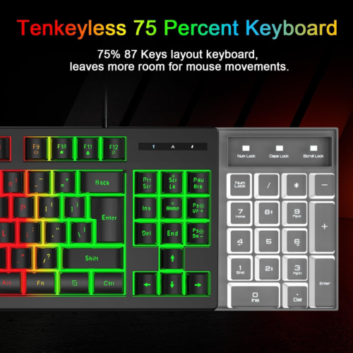Teclado y ratón retroiluminado para juegos RGB 87 teclas negro/luz RGB - Imagen 6 de 9