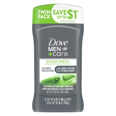 Men+Care Extra Fresh Deodorant Stick Twin Pack, Citrus, 3 Oz