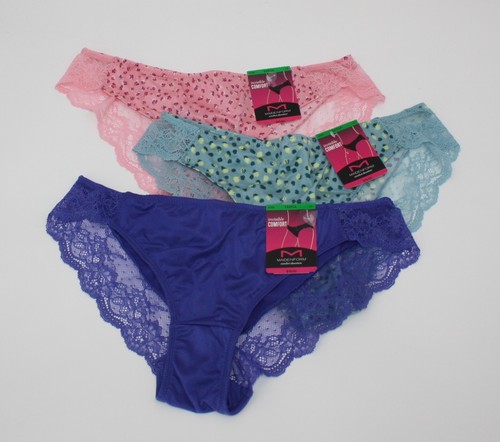 NWT set of 3 MAIDENFORM comfort devotion LACE TANGA solid BLUE PINK print 7/L