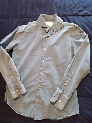 Mott & Bow Shirt Men's Small Blue Chambray Cotton Long Sleeve Button Up 7O
