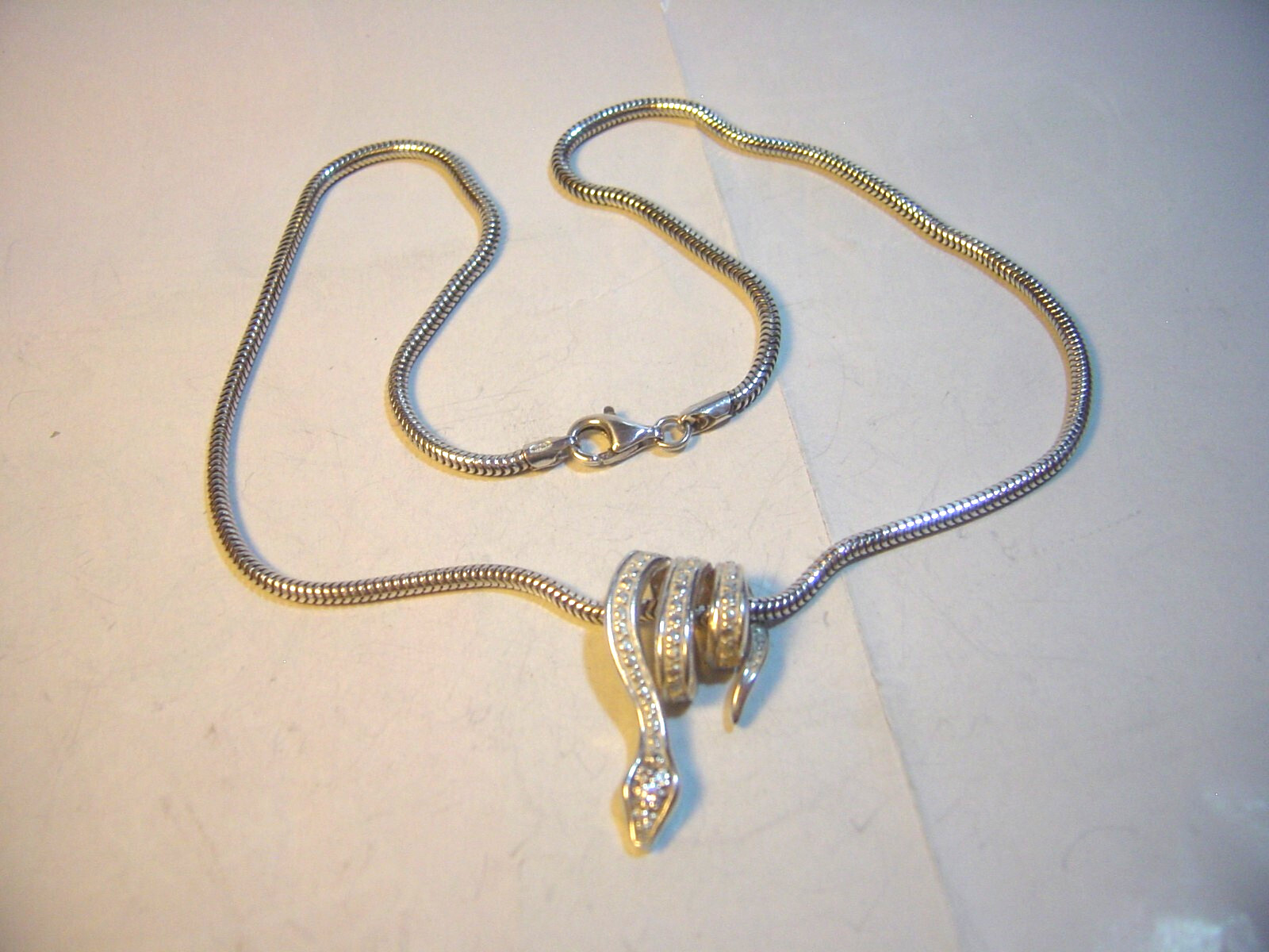 Solid Silver 16" Chunky Snake Chain &Superb Cubic… - image 1