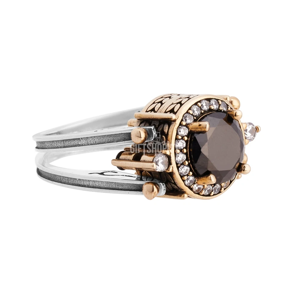 Turkish Reversible Round Red Ruby and Black Onyx Topaz 925 Sterling Silver Ring - Image 3 of 4