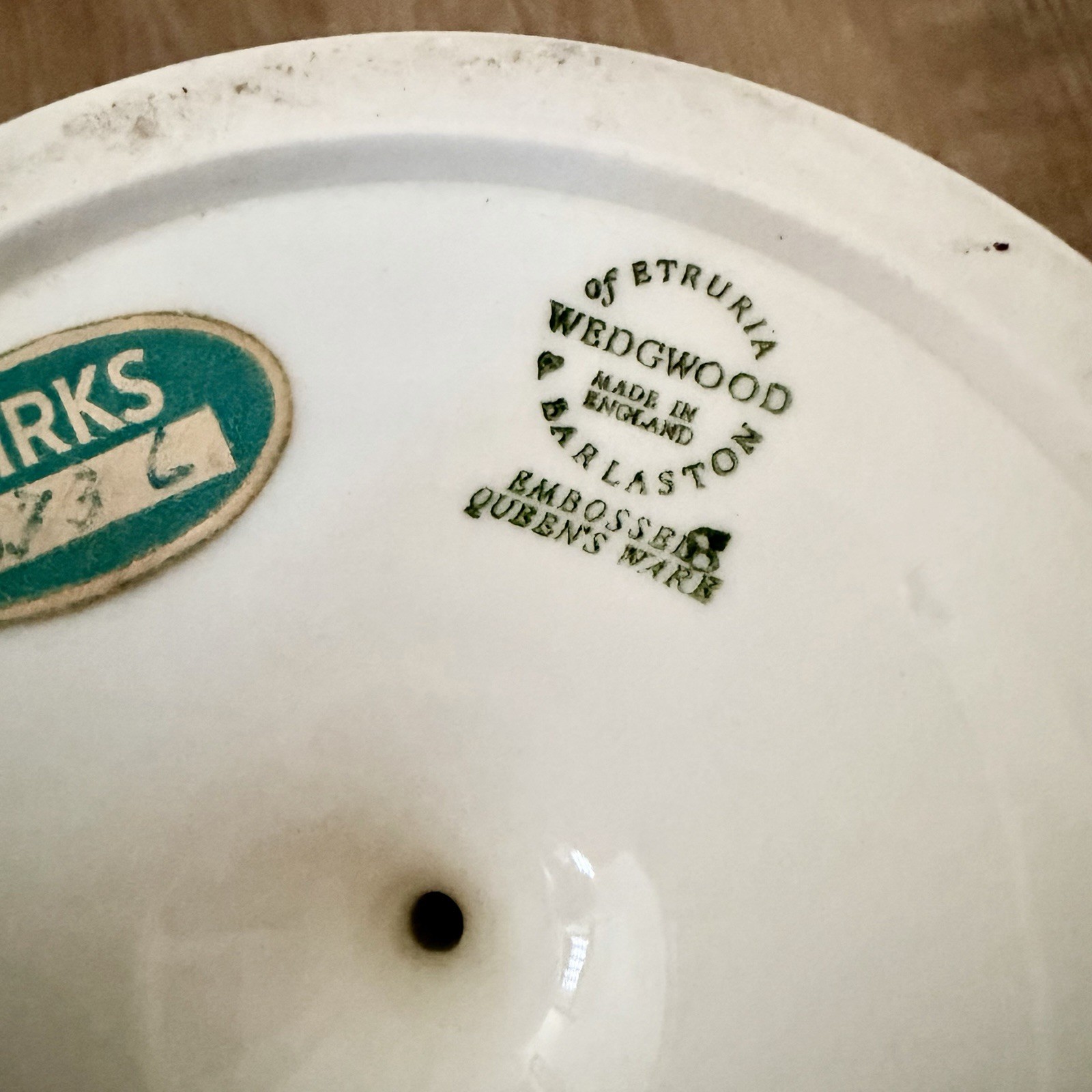 Vtg Wedgwood Queensware 6.5" Pedestal Plate Dish Embossed Blue on Cream Compote