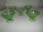5 Anchor Hocking Uranium Green Block Optic Depression Glass Footed Sherbets