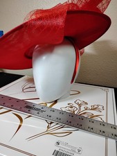 Red Wide Brim Fascinator Hat Kentucky Derby Church Tea Party Headband Floral